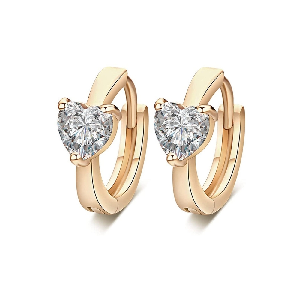 14K Gold Plated Cubic Zircornia Hoop Heart Earrings